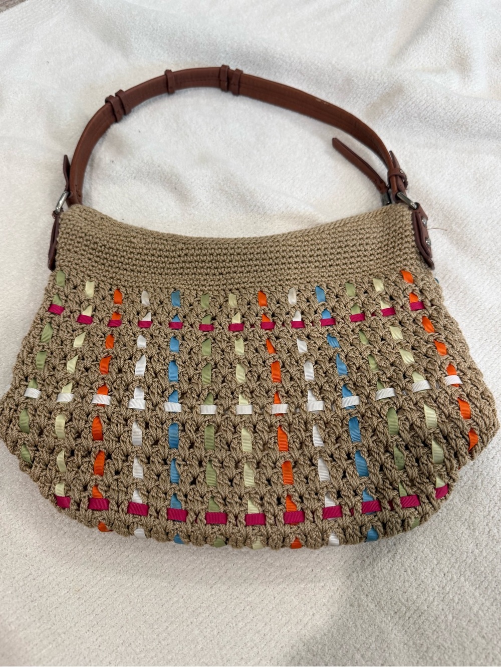 The Sak Vintage Y2K Crochet Knit Woven Ribbon Hobo Shoulder Bag